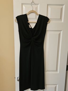 London Times Black Twist-Front Midi Dress